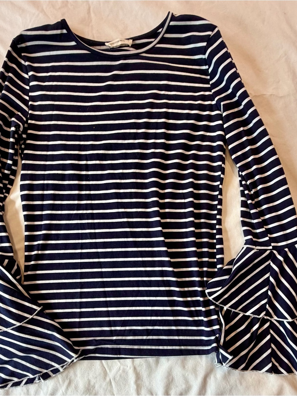 Striped Navy and White Bell Sleeve Top